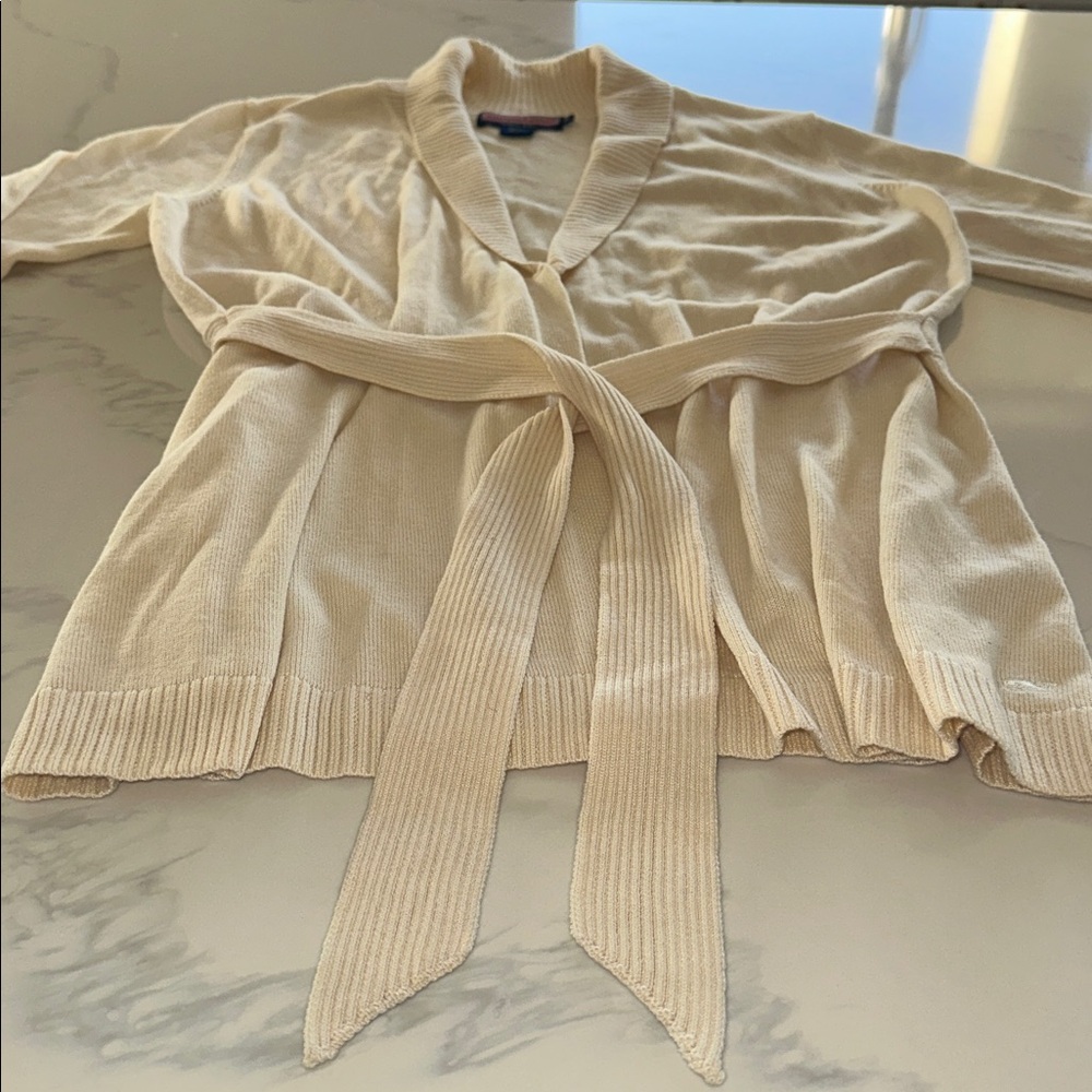 VINEYARD VINES~SIZE XL~SHAWL COLLARED LONG SWEATER WITH BELT~IVORY CHILLY DAY~ - Picture 11 of 16